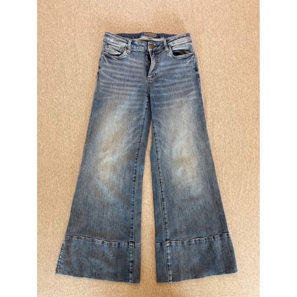 Kut from the Kloth Wide Leg Jeans Medium Wash Side Slit Hem Size 4